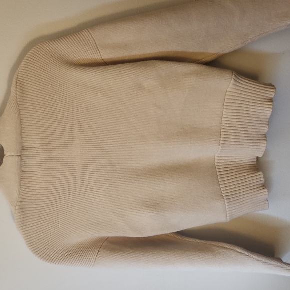 J.O.A Cream Scalloped Wrap Crossover Vneck Knit Sweater, Size S - Picture 5 of 6